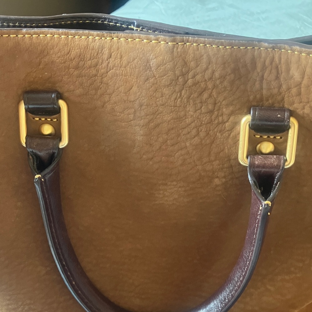 Dooney & Bourke Cognac and Dark Brown Leather Satchel - Picture 5 of 9